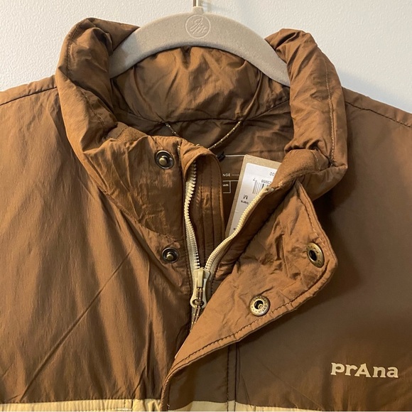Prana Timber Trail vest in Shire color block brown and tan. Down vest. - Picture 4 of 6